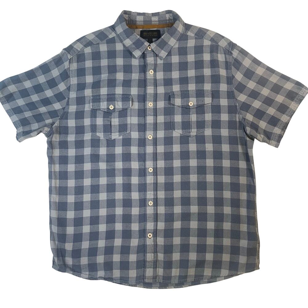 Brothers & Sons Men’s L Blue Plaid Short Sleeve Button Up Work Shirt Cottagecore